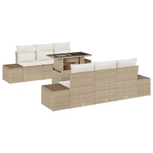 vidaXL Ensemble de Canapés avec coussin 7 Pièces Beige et crème polyrotin