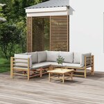 vidaXL Salon de jardin 6 Pièces avec coussins gris clair bambou