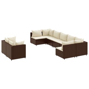 vidaXL Salon de jardin avec coussins 9 Pièces marron résine tressée