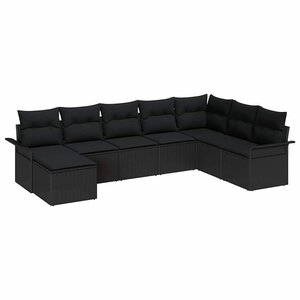 vidaXL Ensemble de canapé de jardin avec coussin 8 Pièces Noir polyrotin