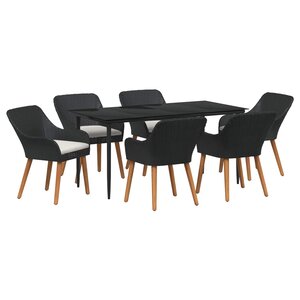 vidaXL Ensemble de salle à manger pour jardin 7 Pièces Noir polyrotin