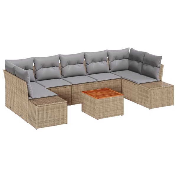 vidaXL Ensemble de canapés de jardin 8 pièces avec coussins beige en poly rattan et acacia