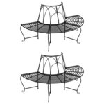 vidaXL Banc demi-circulaire tour d'arbre lot de 2 Ø159 cm Noir Acier