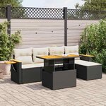 vidaXL Salon de jardin 6 Pièces avec coussins noir résine tressée acacia