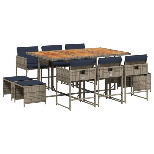 vidaXL Ensemble à manger de jardin 11 Pièces coussins gris résine tressée