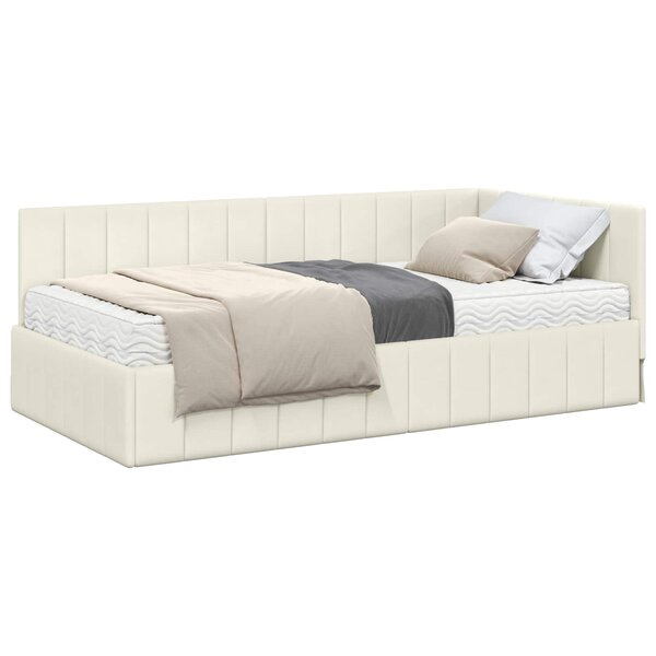 vidaXL Cadre de lit d'angle avec matelas 2 Pièces Crème Velours