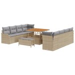 vidaXL Ensemble de canapé de jardin 11 pièces avec coussins en poly rotin beige et acacia.