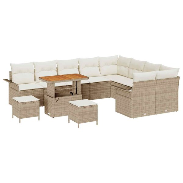 vidaXL Ensemble de canapé de jardin 12 Pièces Beige polyrotin