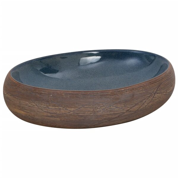 vidaXL Vasque à poser marron et bleu ovale 59x40x15 cm céramique