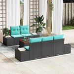 vidaXL Ensemble de canapé de jardin avec coussin 6 Pièces Noir polyrotin