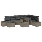 vidaXL Set de salon de jardin 9 pièces avec des coussins en poly rotin gris