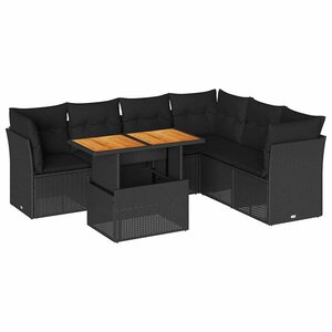 vidaXL Salon de jardin 7 Pièces avec coussins noir résine tressée