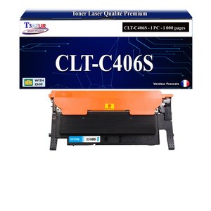 T3AZUR - Toner compatible avec Samsung CLT-C406S pour Samsung Xpress C410W C460FW C460W - Cyan