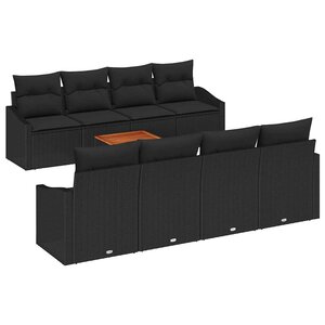 vidaXL Ensemble de canapé de jardin avec coussin 9 Pièces Noir Poly rotin