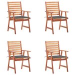 vidaXL Chaises à manger d'extérieur lot de 4 et coussins Acacia massif