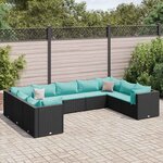 vidaXL Salon de jardin 9 Pièces avec coussins Noir Résine tressée