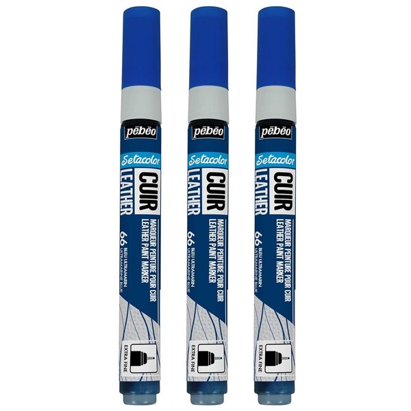 Marqueur Acrylique Setacolor Spécial Cuir Mat Satiné Extra Fine Bleu Ultramarin x 3 PÉBÉO