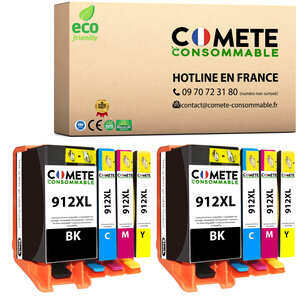 CARTOUCHE 912XL pack de 8 Compatibles avec HP -COMETE  Entreprise française