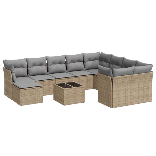 vidaXL Salon de jardin 11 Pièces avec coussins beige résine tressée