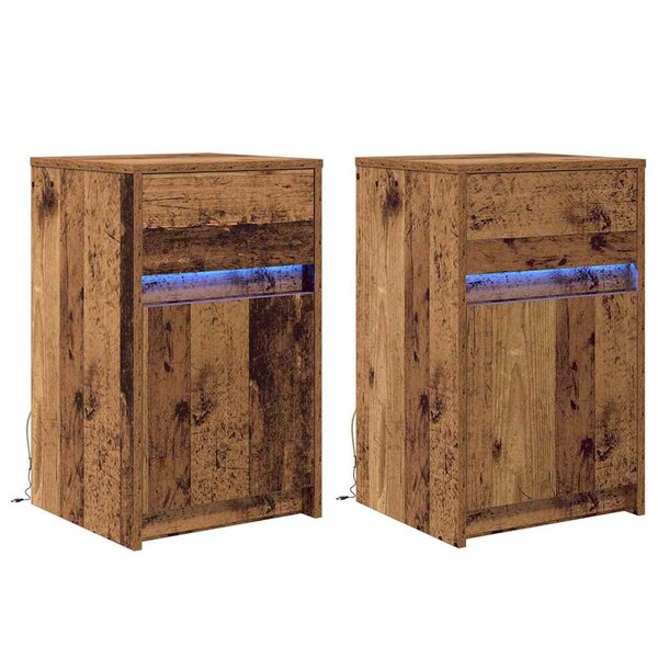 vidaXL Armoire de chevet LED 2 Pièces Bois ancien 38 x 34 x 61 cm