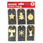 6 étiquettes cadeaux de Noël - Bleu et paillettes dorées