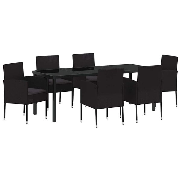 vidaXL Ensemble de salle à manger pour jardin 7 Pièces Noir polyrotin