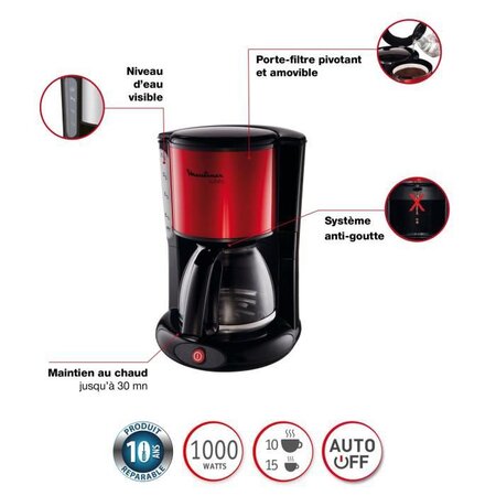 Moulinex fg360d11 subito cafetière filtre 1.25 l soit 10/15 tasses machine  à café électrique porte-filtre pivotant - rouge - La Poste