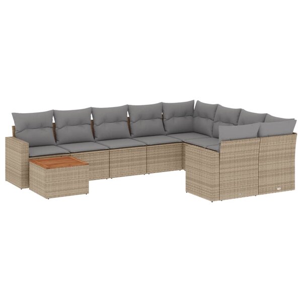 vidaXL Salon de jardin avec coussins 10 Pièces beige résine tressée