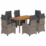 vidaXL Ensemble à manger de jardin et coussins 7 Pièces gris rotin