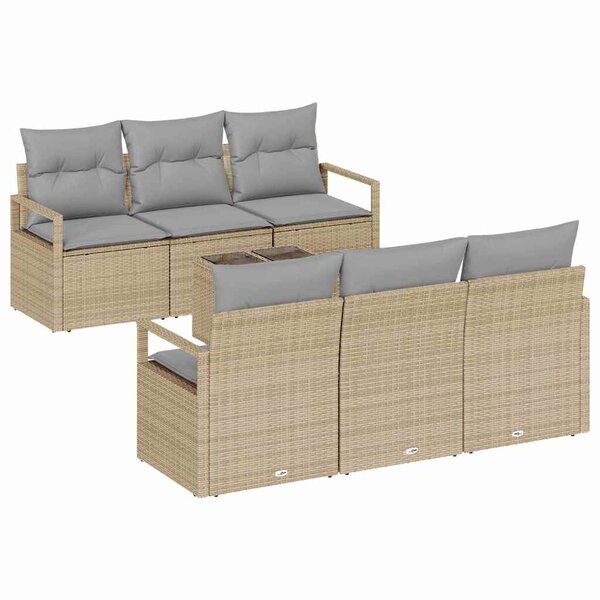 vidaXL Ensemble de canapé de jardin 7 Pièces Beige et gris polyrotin