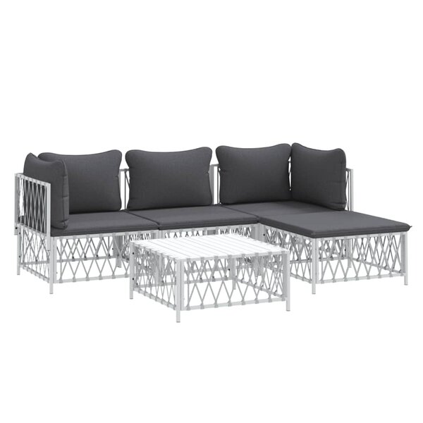 Salon de jardin meuble d'extérieur ensemble de mobilier avec coussins 5 pièces blanc acier 02_0018301