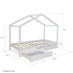 Lit D'Enfant avec matelas 90x200 Lit Maison Lit Cabane Lit Montessori Lit Bois Blanc Tiroir
