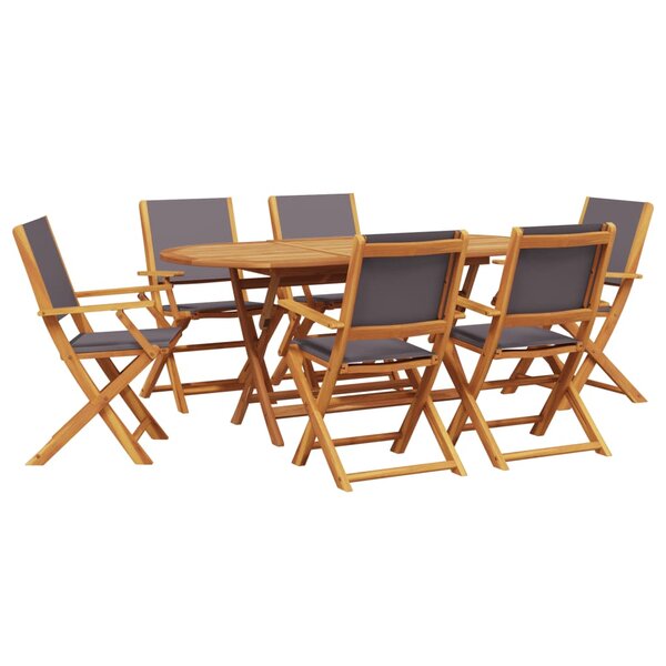 vidaXL Ensemble à manger de jardin 7 Pièces anthracite tissu bois massif