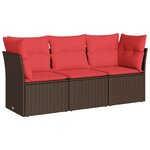 vidaXL Salon de jardin avec coussins 3 Pièces marron résine tressée