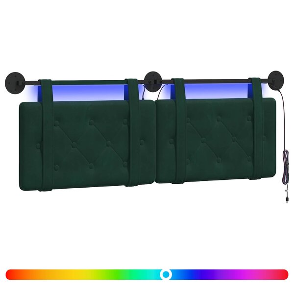 vidaXL Tête de lit suspendue Avec lumière LED Vert foncé Velours