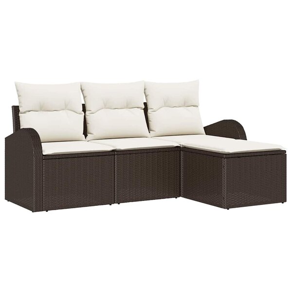 vidaXL Ensemble de canapé de jardin 4 Pièces Marron et blanc Poly rotin