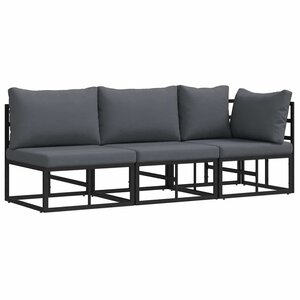 vidaXL Mobilier de jardin avec coussin 3 Pièces Noir Aluminium