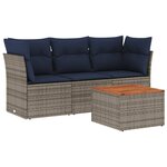 vidaXL Salon de jardin 4 Pièces avec coussins gris résine tressée