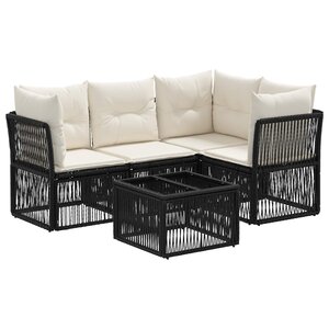 vidaXL Ensemble de canapé de jardin 5 Pièces Noir polyrotin