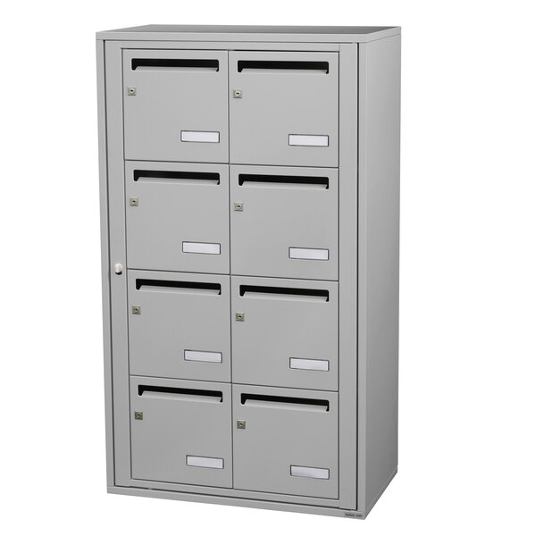 Bloc collectif Leabox 2x4 grade 3 simple face intérieur fixation murale gris clair ral 7035 finition brillante