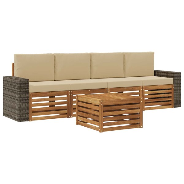 vidaXL Ensemble de canapés d'extérieur 5 pc Naturel et Beige