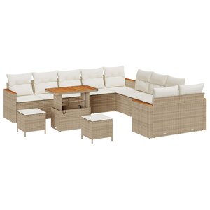 vidaXL Ensemble de canapé de jardin 13 Pièces Beige polyrotin