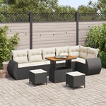 Ensemble de 9 pièces de canapés de jardin avec coussins Noir Poly Rattan Acacia