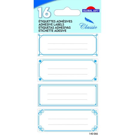16 étiquettes adhésives scolaires - Filigrane - Bleu