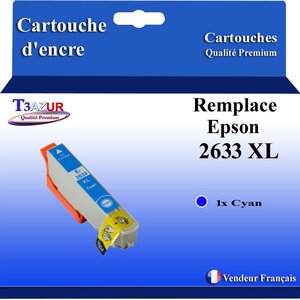 T3AZUR - Cartouche Compatible avec Epson XP-800 XP-810 XP-820 remplace Epson T2632 Cyan