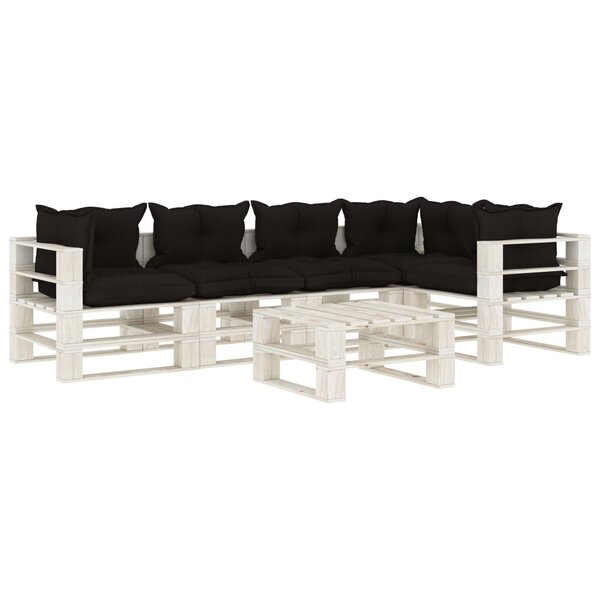 vidaXL Salon palette de jardin 6 Pièces avec coussins noir bois