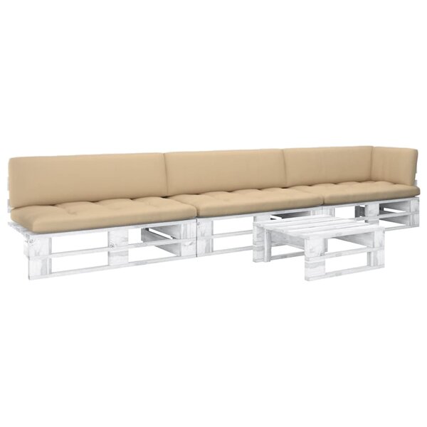vidaXL Salon de jardin palette 4 Pièces et coussins pin imprégné de blanc