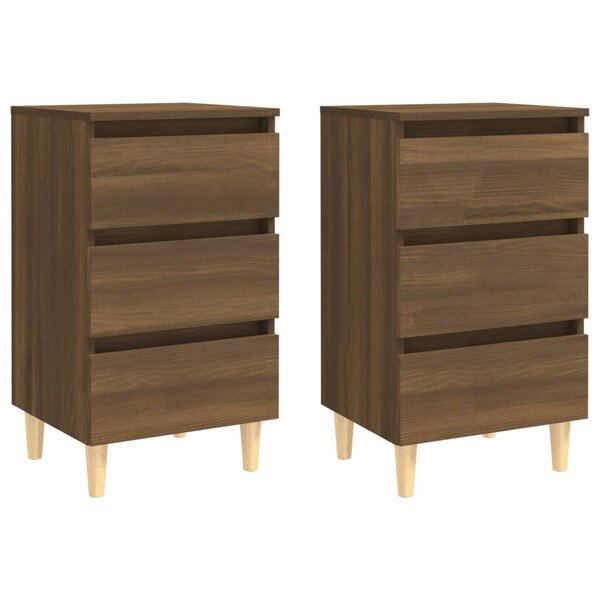vidaXL Tables de chevet pieds en bois 2 Pièces Chêne marron 40x35x69 cm