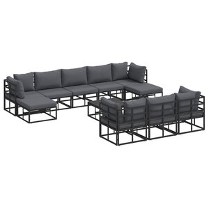 vidaXL Ensemble de canapé de jardin avec coussin 11 Pièces Noir Aluminium
