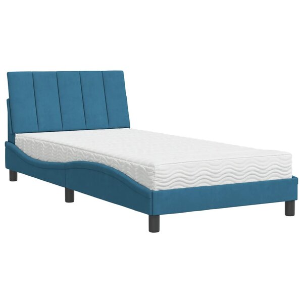 vidaXL Lit avec matelas Hanko bleu 100x200 cm velours
